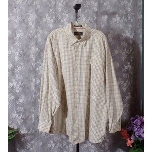 Orvis Button Down Shirt Plaid Vintage 90s Windowpane Blue Cream Size XXL